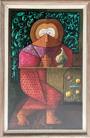 Image of wooden frame of "St. Atomic" painting by Julio De Diego.