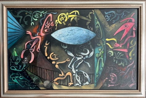 Image of frame on "Inevitable Day - Birth of the Atom" painting by Julio De Diego.