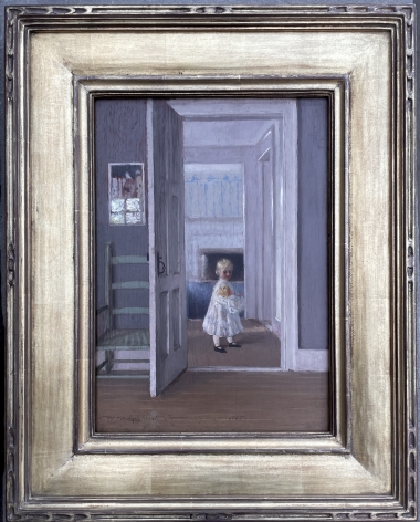 Image of painted gold frame on "Girl with Doll" painting by William Wallace Gilchrist.