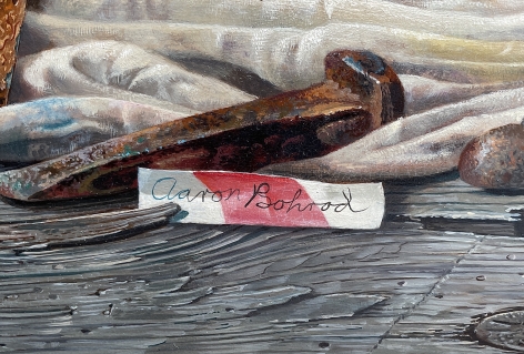 Signature on "Rags and Old Iron" by Aaron Bohrod.