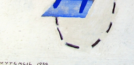 Signature on 1938 untitled abstraction by Vaclav Vytlacil.
