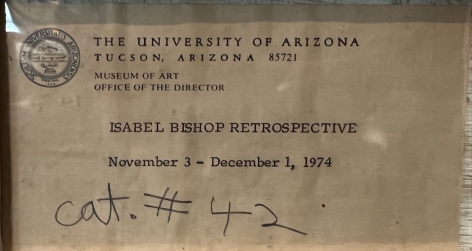 Image of the University of Arizona Tucson label verso on Isabel Bishop painting "Interlude".