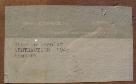 Terry Dintenfass label verso on 1948 Abstraction by Charles Sheeler.