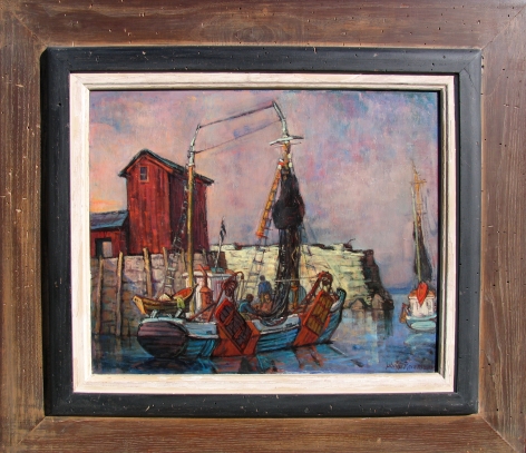 Frame on "Sheltered Harbor" painting by Philip Reisman.