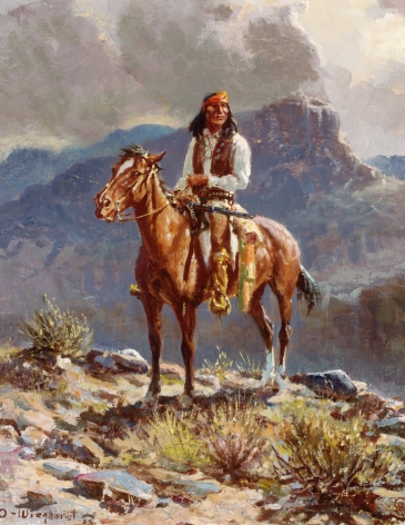 Sold oil painting of Apache Scout by Olaf Wieghorst.