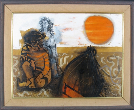 Wood and gold paint frame of &quot;On the Beach&quot; painting by Byron Browne.
