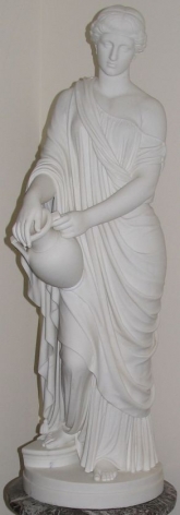 White marble statue entitled "Woman of Samaria" by William Rinehart.