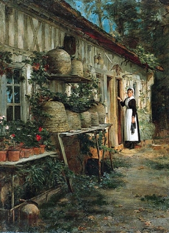 Henry Bacon's 1881 oil painting entitled "Beekeeper's Daughter".