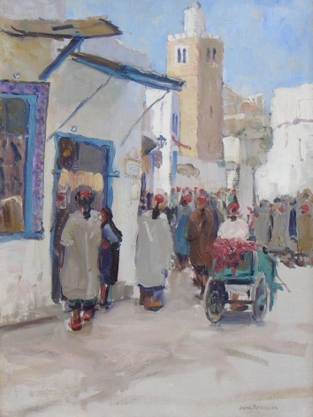 Jane Peterson oil painting entitled "A Busy Corner - Tunis".