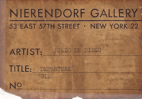 Nierendorf Gallery label verso of Altitude 2000, Departure by Julio De Diego.