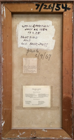 Verso of "Bluebird and Old Sour-Puss" painting by William H. Littlefield.