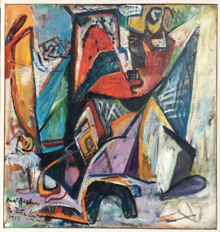 Image of white stick frame on "Composition" painting by Paul Burlin.