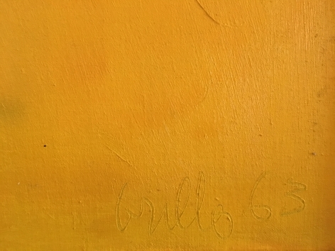 Image of inscribed signature and date on Untitled abstract oil painting by John Grillo.