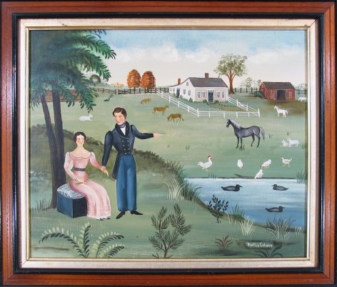 Frame of "Couple by Farmyard" painting by Martha Cahoon.
