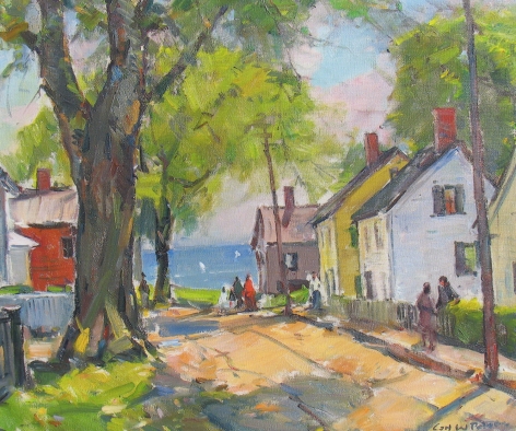 Sold oil painting by Carl William Peters entitled "New England Village".
