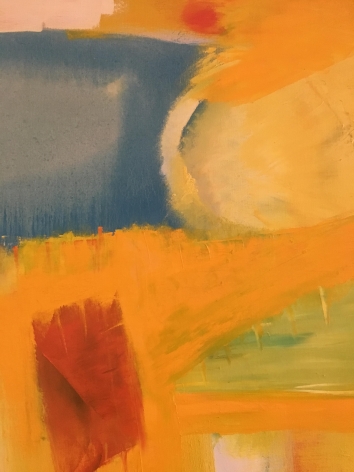Closeup image of multiple colored sections on Untitled 1963 abstract oil painting by John Grillo.