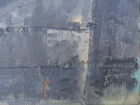 Image of signature and date on 1964 painting "Fasnacht" by Hans Burkhardt.
