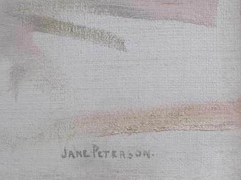 Signature on "A Busy Corner Tunis" by Jane Peterson.