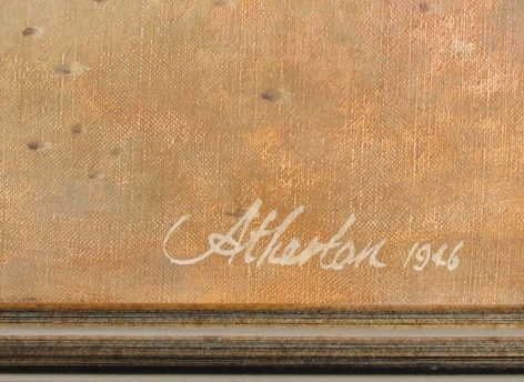 Image of signature on oil "Aged Form" by John Atherton.