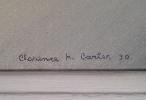Image of signature and date on Clarence H. Carter's painting Circus Scene.