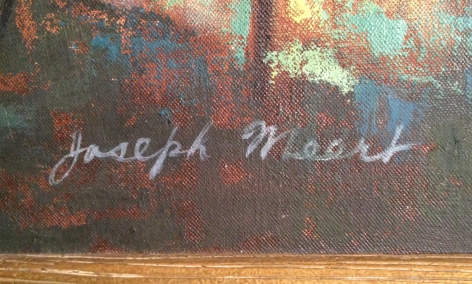 Signature on "Transition" abstract oil painting by Joseph Meert.
